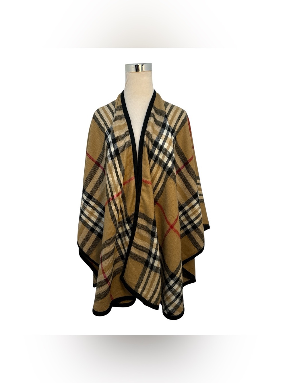 NWT Lord & Taylor Nova Camel Tan Check Pattern Plaid Women's Shawl Cape